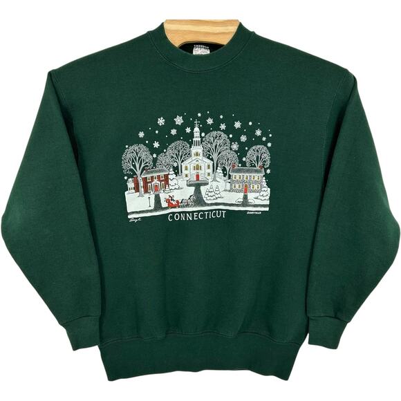 VTG 90s Men's Fruit of the Loom Connecticut Christmas Heavweight Crewneck Sz L - Picture 1 of 5